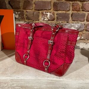 Y2K Coach Signature Gallery Tote Bag F12346 – Red Canvas Logo Purse